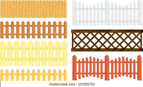 Collection of different wooden fences in vector