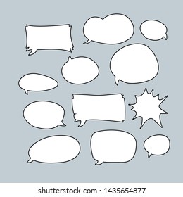 A collection of different word bubbles.  Elements of illustration for comics.  Isolated flat vector illustration on background.