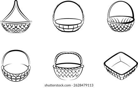 Coleção de diferentes ilustrações da arte da linha de cesta tecida variedade de formas