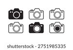 Collection of digital camera symbols in various stroke weights and fill styles for professional media use