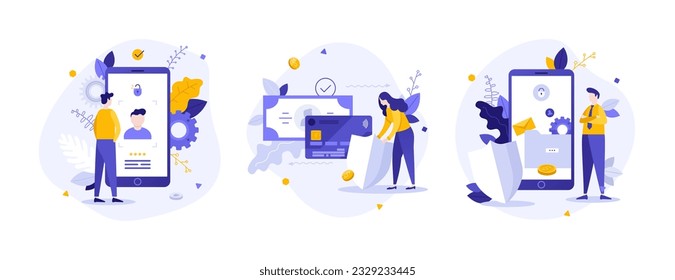 Recopilación de diseños abstractos de protección de datos digitales. Ciberseguridad, seguridad de pagos, conceptos de carpeta segura. Conjunto de ilustraciones vectoriales planas aisladas en fondo blanco
