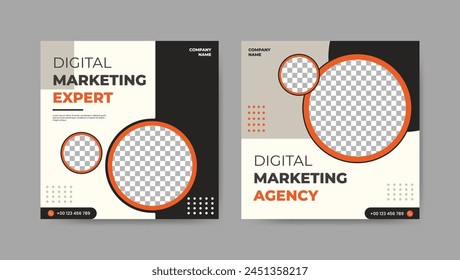 Collection of digital development social media post templates. Square banner design background.