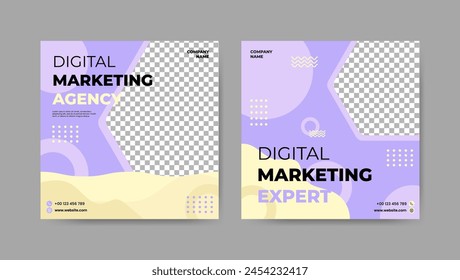 Collection of digital development social media post templates. Square banner design background.