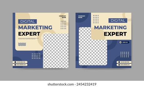 Collection of digital development social media post templates. Square banner design background.