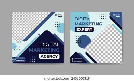 Collection of digital development social media post templates. Square banner design background.
