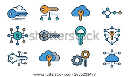 A collection of digital icons representing cloud security access and data protection concepts.