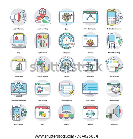 
Collection of Digital and Internet Marketing Flat Icons 
