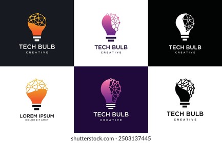 Collection of digital light bulb technology inspirational logo designs.	