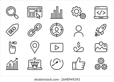 Collection of digital marketing and business icons silhouette