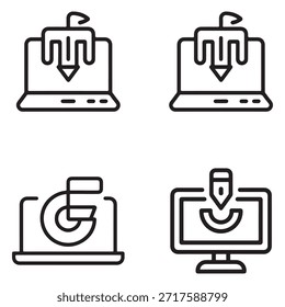 Uma coleção de ícones de produtividade digital apresentados em um estilo de estrutura de tópicos, isolados em um plano de fundo branco limpo.
