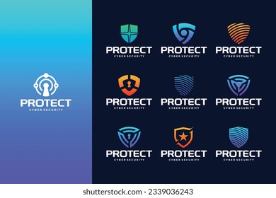 Collection of Digital shield Data and network protection logo design