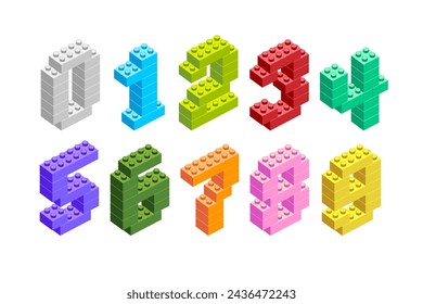 Collection of digits. Vector numbers, figures made from construction blocks