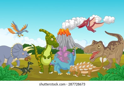 Collection dinosaur in the jungle