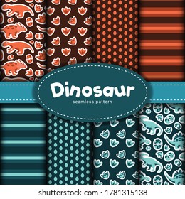 Collection of dinosaur seamless pattern. Premium vector 