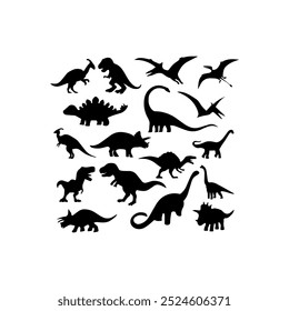 Collection of Dinosaur Silhouettes in Various Poses. Vector illustration design.