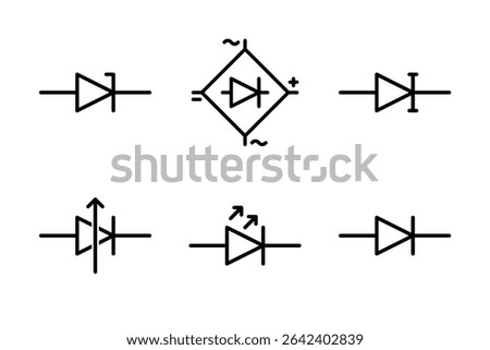 Collection of diode icons for electronics, including LED and standard diodes for circuit diagrams.