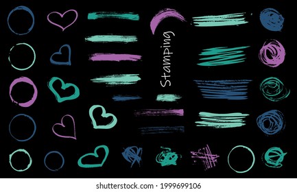 Collection of direction pencil sketch symbols isolated on dark background, graphic design Created drawings for nails. arrow vertical line set isolated on dark.