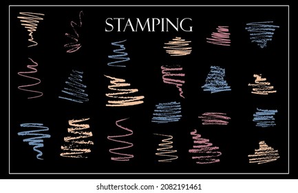 Collection of direction pencil sketch symbols isolated on dark background, graphic design Doodle writing design shape.  arrow vertical line set isolated on dark.