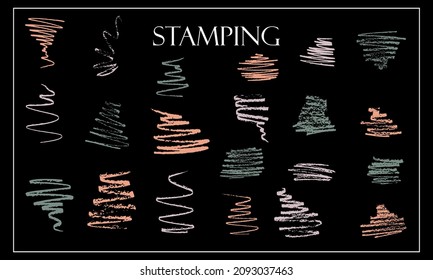 Collection of direction pencil sketch symbols isolated on dark background, graphic design Created drawings for nails. arrow vertical line set isolated on dark.