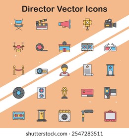 Coleção de ícones de diretor que representam o cinema e a direção ideais para temas de mídia e entretenimento.