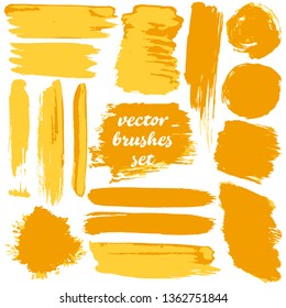 Collection of dirty elements. Large set of two-color strokes, brushes, dots, inks, strokes and lines. Vector illustration isolated. Sunny colors