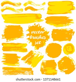 Collection of dirty elements. Large set of two-color strokes and lines. Vector illustration. Isolated. Sunny colors