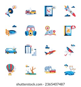 Collection of Disasters and Rescue Flat Icons 


