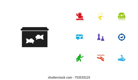 Collection Of Disco, Caravan, Checkmate And Other Elements.  Set Of 10 Entertainment Icons Set. 