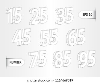 Collection of discount 3d numbers isolated on white background. Three dimensional mesh stylish numbers. Graphical decorative shapes.Discount price off and sales design template.  vector illustration