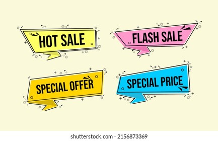 collection of discount advertising banners in different colors and memphis style background