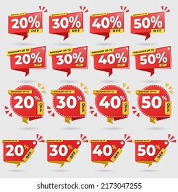 a collection of discount labels with 20%, 30%, 40% and 50%