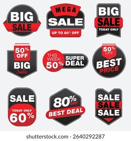 Collection of Discount Labels and price tag Highlighting Special Offers and Big Sales. perfect for advertising sales, discounts, and special promotions in a retail or online environment.