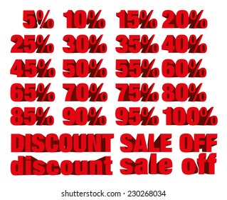 collection of discount numbers isolated on white background