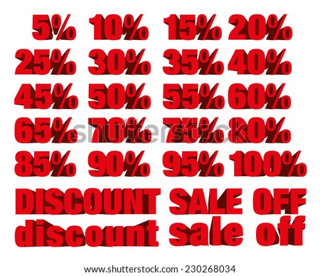 collection of discount numbers isolated on white background