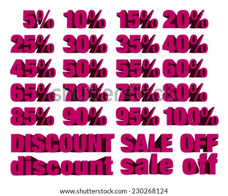 collection of discount numbers isolated on white background