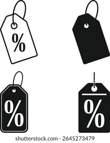 Collection Discount Percentage Tag Set Silhouette, Price Tag, and Discount Symbols,