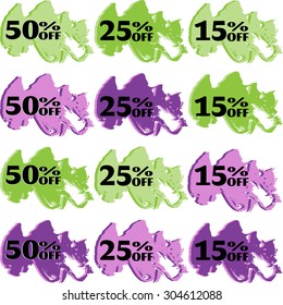 Collection of discount Vector Stickers, lables or Sale icons. Discount special offer symbols. 50%, 25%, and 15% percent off discount Price tags. EPS 10