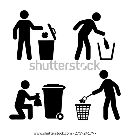 Collection of Dispose of trash in its proper place silhouettes in various positions, showcasing different Dispose of trash in its proper place types and angles.