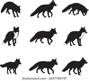 Collection of distinct fox poses in a clean silhouette style