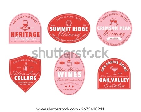 A collection of distinctive vector logos representing different wineries, highlighting their commitment to quality, heritage, and sustainable practices. Each logo emphasizes unique branding aspects.