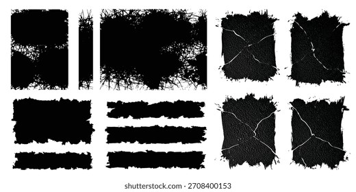 Colección de pinceladas negras afligidas y texturas grunge para fondos de diseño