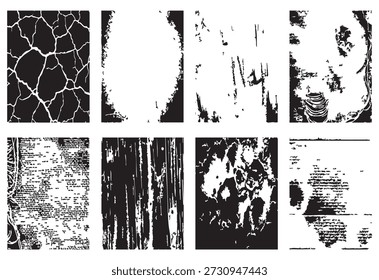 Collection of distressed grunge textures. High-quality backgrounds for industrial, street-style, and retro graphics. Great for adding depth, noise, and character to your designs.