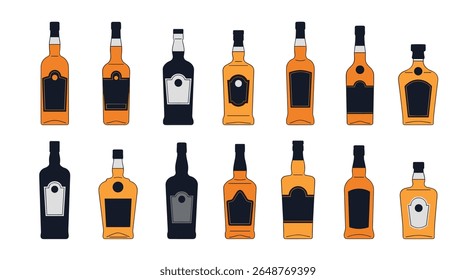 Coleção de diversas garrafas de bebidas alcoólicas oferecendo uma variedade de estilos e cores