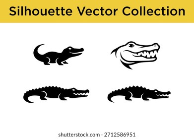 A collection of diverse alligator and crocodile vector silhouettes, ideal for logos and graphic design projects.