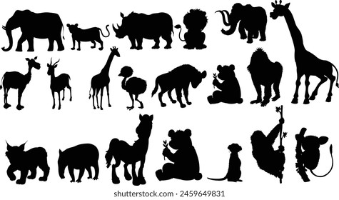 Collection of diverse animal silhouettes in black