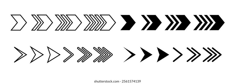 Collection of Diverse Arrow Icons in Various Shapes and Orientations