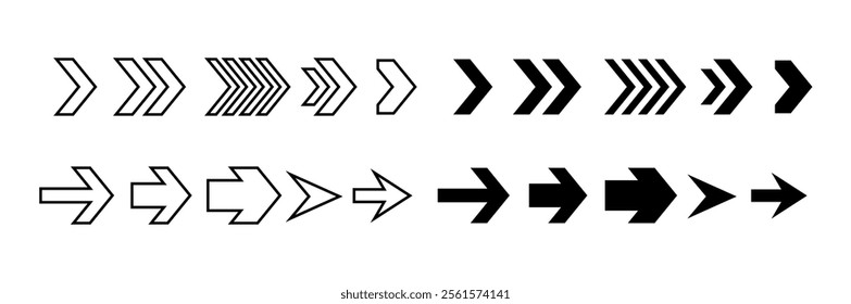 Collection of Diverse Arrow Icons in Various Shapes and Orientations