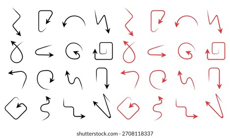 Colección de diversas Formas de Vector de flecha en negro y rojo para diseño e infografías que apuntan a la dirección para la presentación