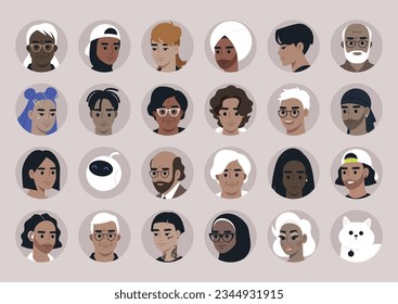 A collection of diverse avatars, embodying a range of ages, ethnic backgrounds, and cultural identities