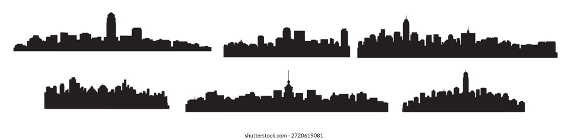 colección de diversos horizontes de ciudades negras contra un blanco